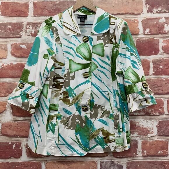 Maggie Barnes Blazer Jacket Women's 0X White Multicolor Floral Button Front - Picture 1 of 8